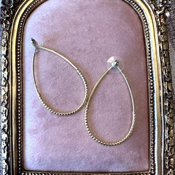 Gold-Tone Teardrop Hoop Earrings With Textured Detail By Park Lane Jewelry - Picture 6 of 9